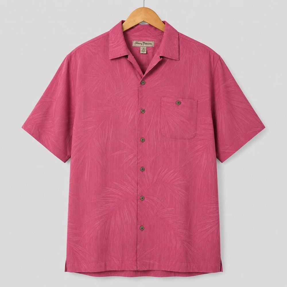 Tommy Bahama Silk Cotton Jacquard Camp Shirt Tropical Pink Mens M 61-T31192